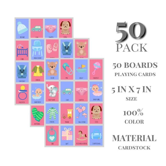 Baby Shower Games - 50 Boards Boy Girl - Baby Gender Reveal Games - Party Favors - Picture 2 of 4